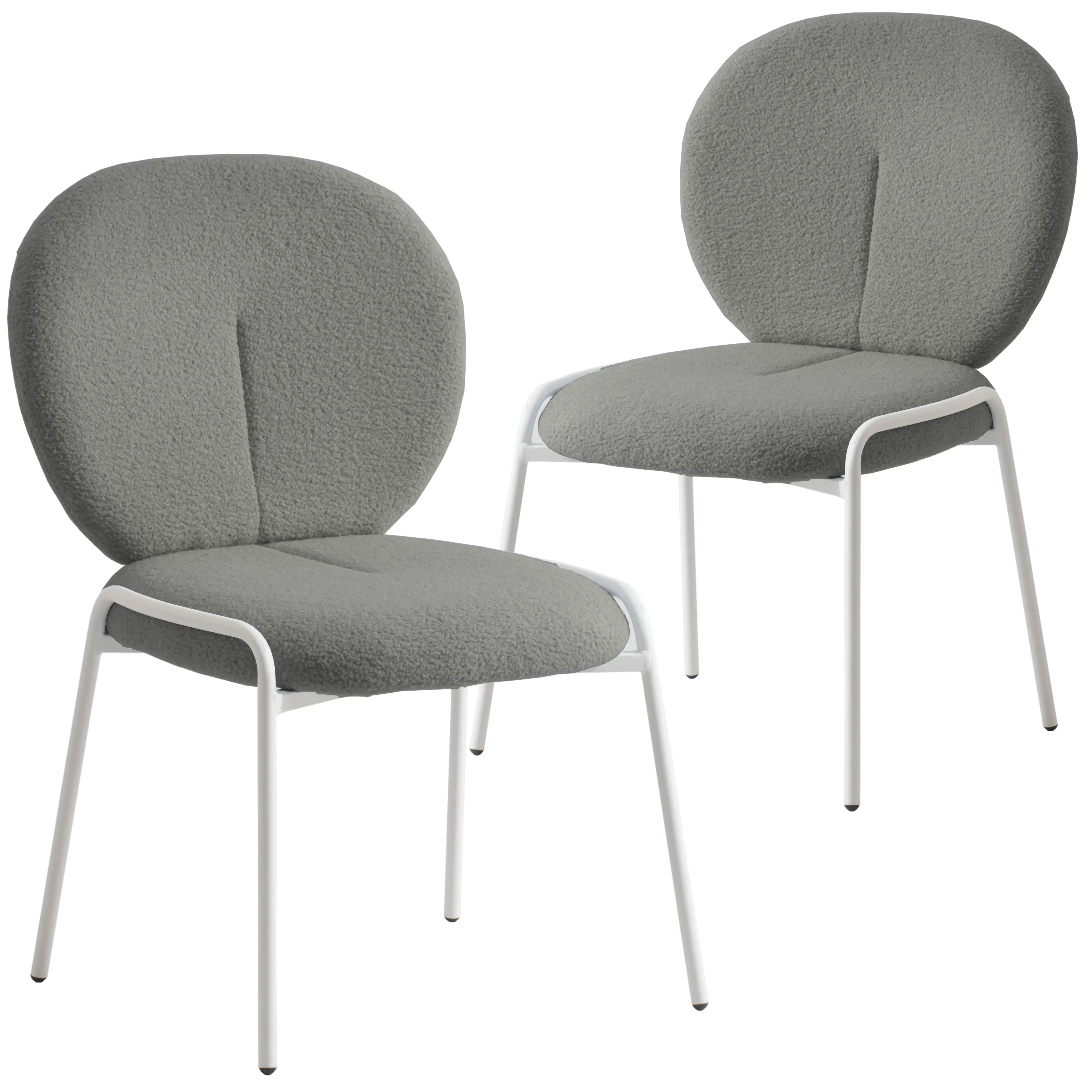 Celestial Boucle Dining Chairs with White Powder-Coated Iron Frame Set of 2 - Elax Furniture